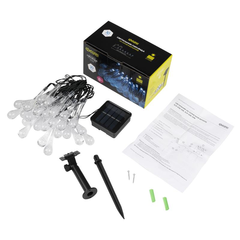 Светильник светодиодный SLR-G08-30B садовый; гирлянда капли син. солнечная батарея ФАZА 5040946