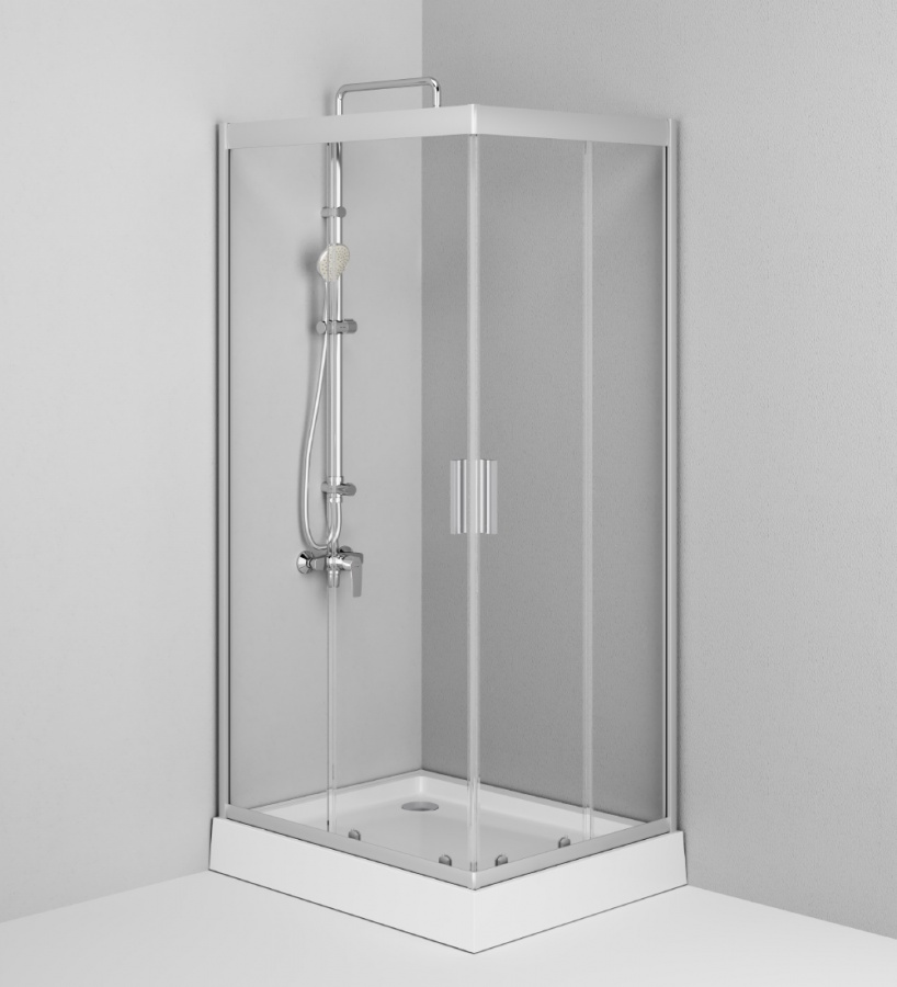 W90G-404-100280-MT Gem душ.ограждение 100х80 прям.,стекло прозрачное, профиль мат.серебро,без поддон