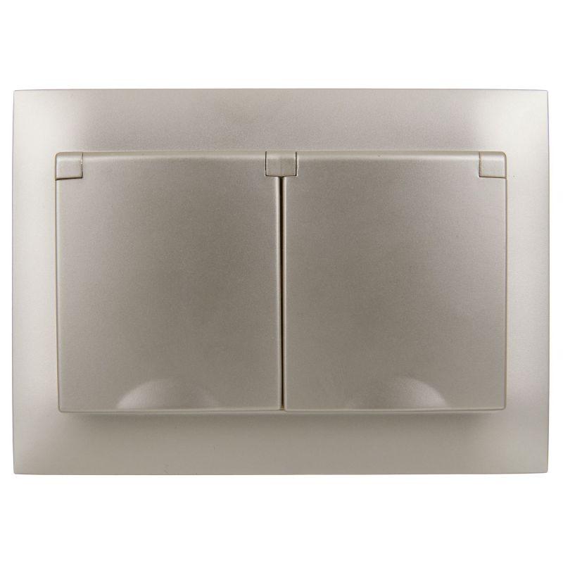 Розетка 2-м SKANDY 16А IP44 с крышкой в сборе SK-R12Sh шампань IEK SK-R26-16-44-K37-F