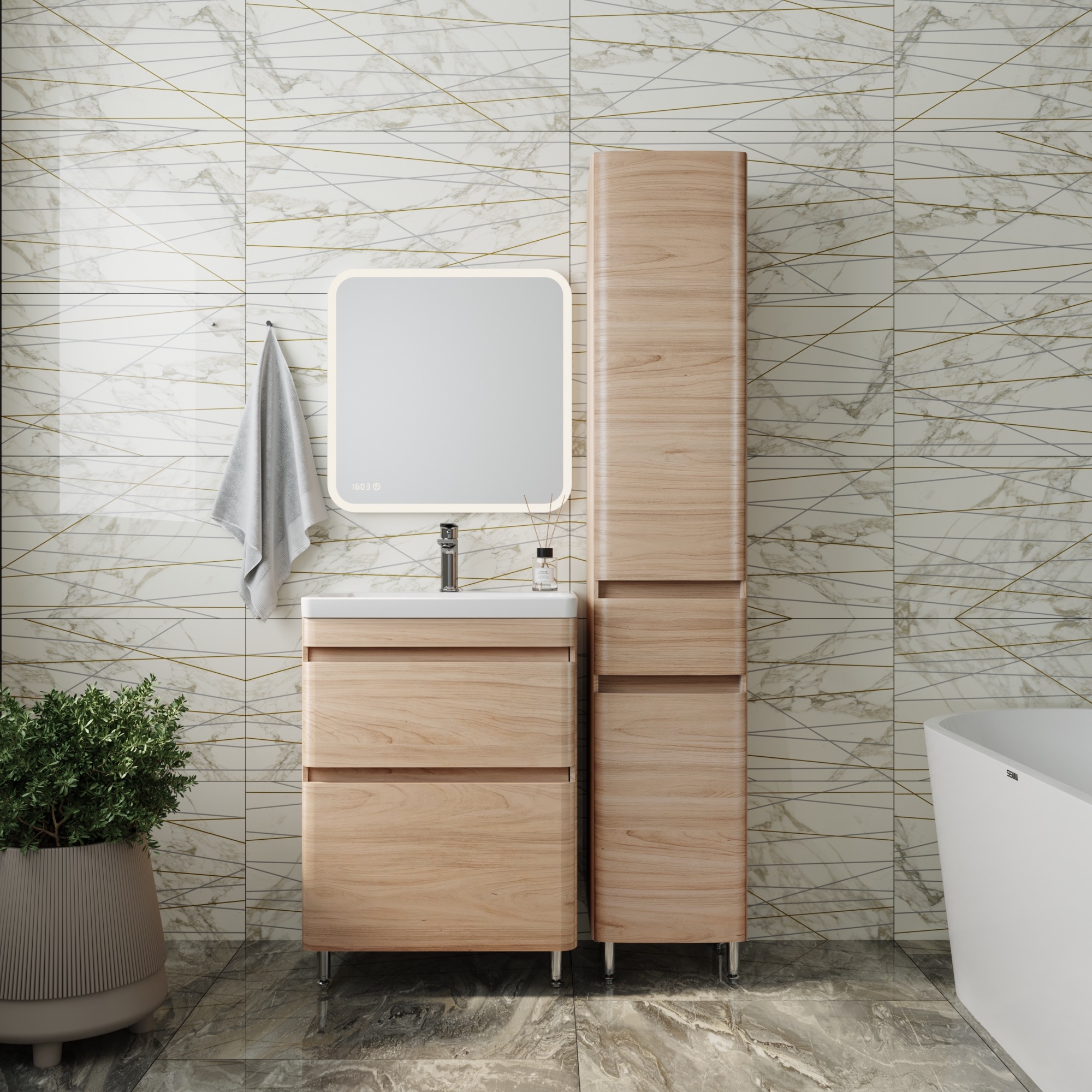 Тумба напольная "Атлантика 60", Люкс ясень перламутр, PLUS