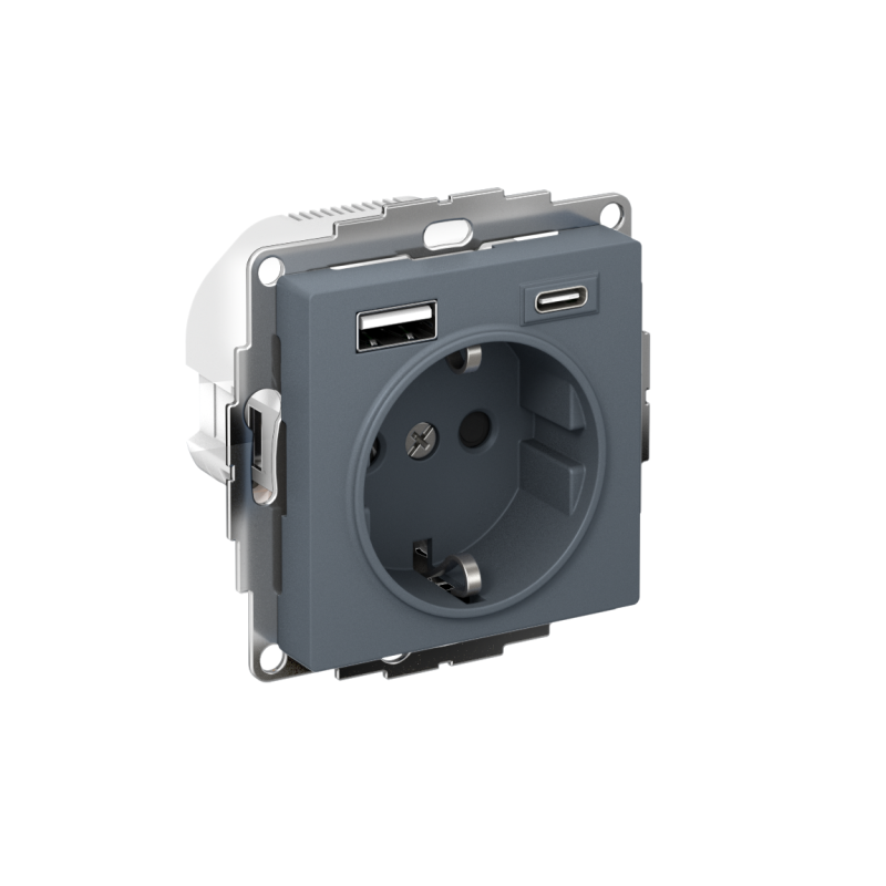 Розетка AtlasDesign 16А с 2-мя заряд. устройствами USB тип A+C 5В/2.4А 2х5В/1.2А механизм грифель SE ATN000732