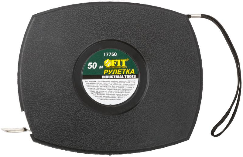 Рулетка 50м стальная лента закрытый корпус пластик. черн. FIT 17750