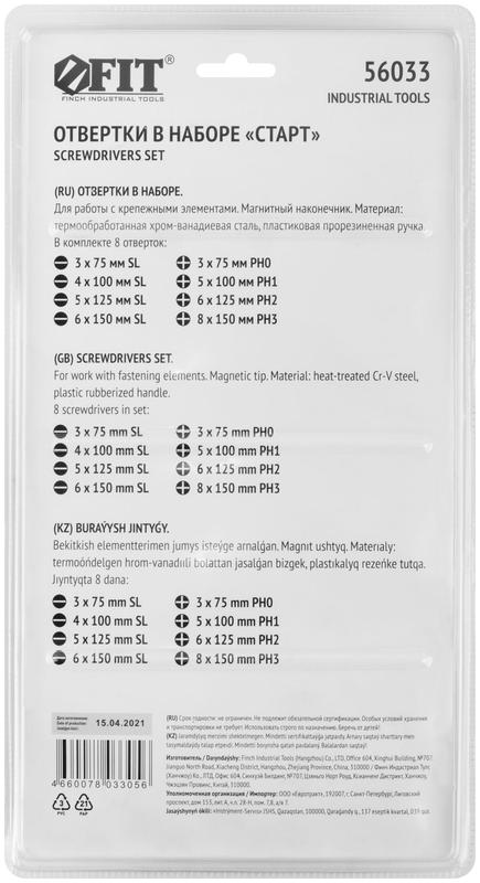 Набор отверток "Старт" CrV сталь прорезиненные ручки магнитный наконечник блистер набор 8шт FIT 56033