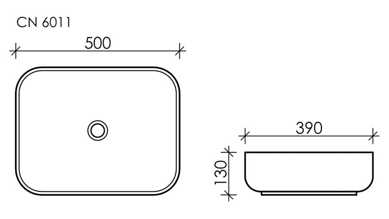 Умывальник чаша накладная прямоугольная Element 500*390*130мм, CN6011