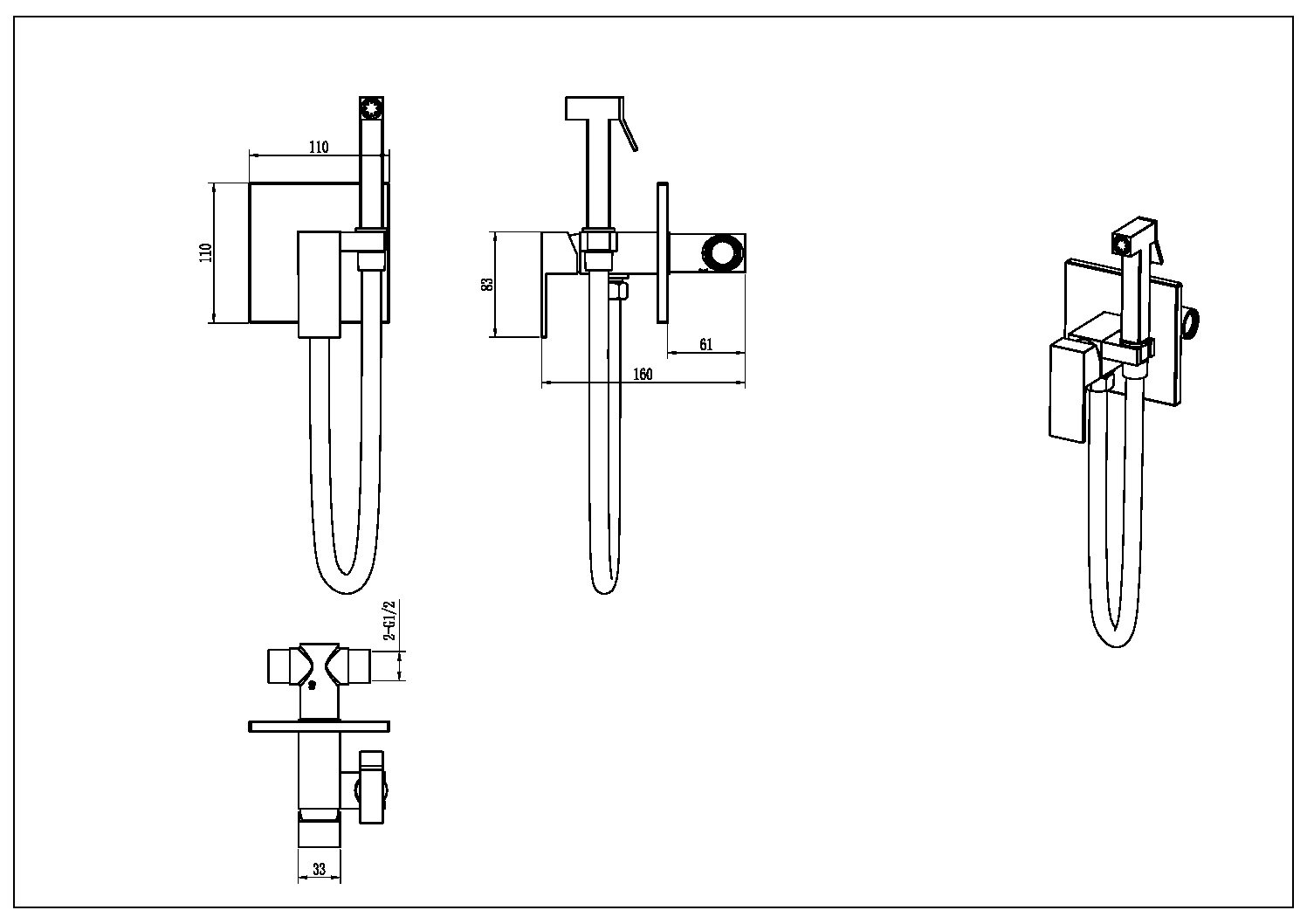 Смеситель гигиенический, QUBIC Brushed Bronze
