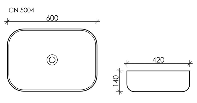 Умывальник чаша накладная прямоугольная Element 600*420*140мм, CN5004