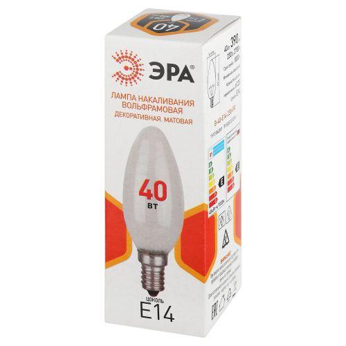 Лампа накаливания B36 40Вт свеча матовая E14/E14 230В Эра Б0066378
