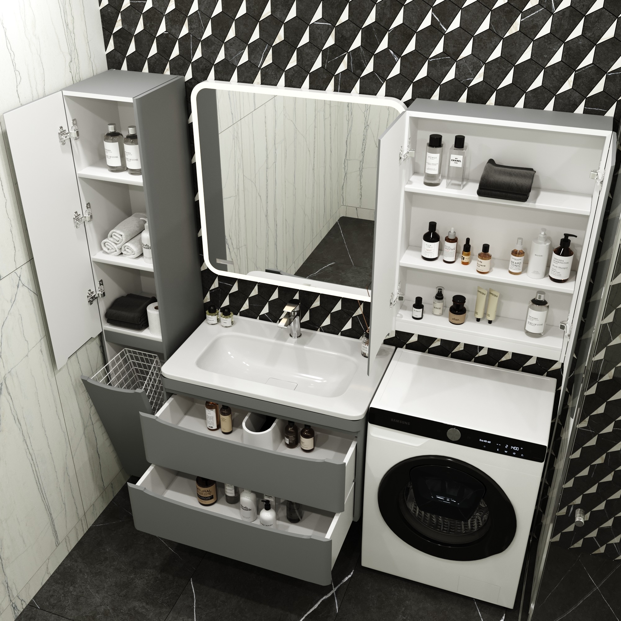 Тумба подвесная "Бергамо мини 80" (2 ящ.) Люкс антискрейтч серый, PLUS