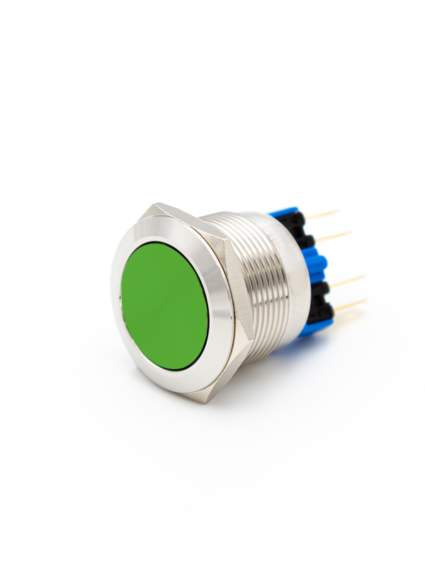 Выключатель кнопочный GQ22-L-11E/G/S 1НО+1НЗ цилиндр d22мм IP65 метал. зел. Электротехник ET020090