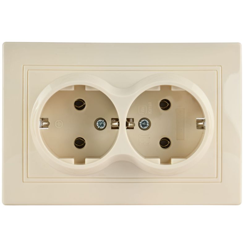 Розетка 2-м СП Кварта РС12-3-ККм 16А IP20 с заземл. без защ. шторок крем. GENERICA ERK24-K33-16-DM