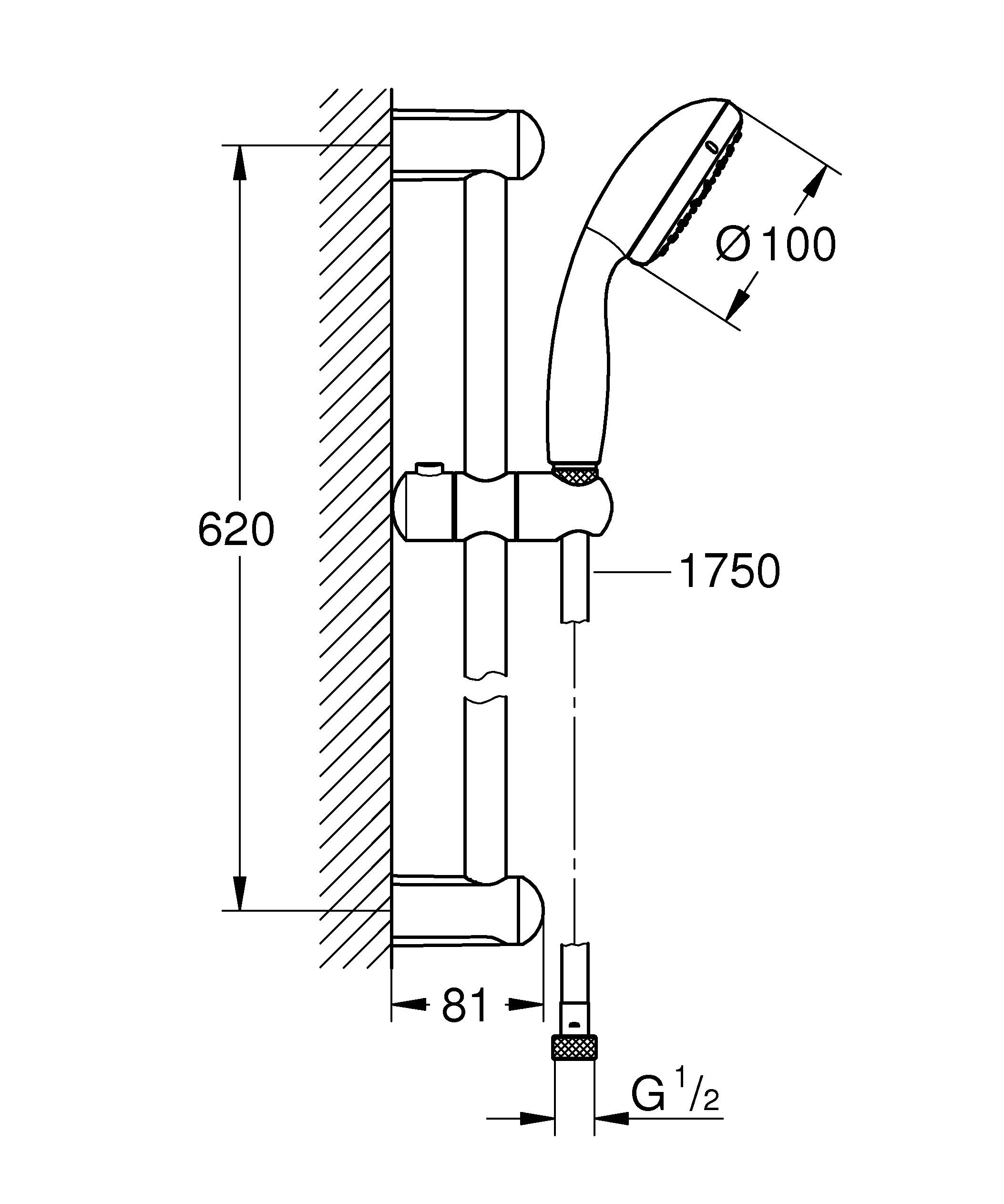 Душевой гарнитур с 1 режимом струи, GROHE Tempesta New, хром, (27924001)