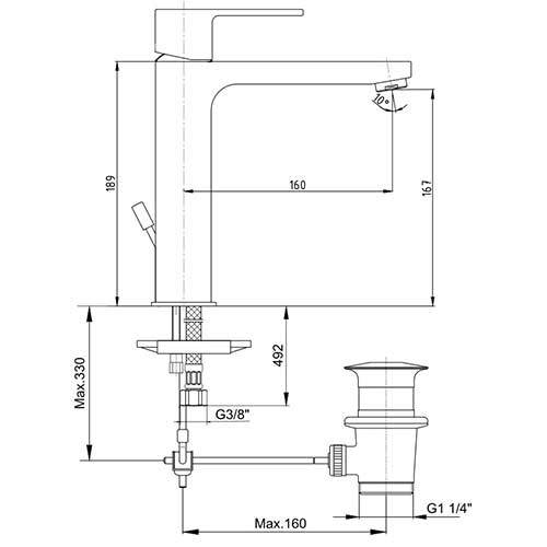 Смеситель ECA Nita 102188049EX для раковины с донным клапаном