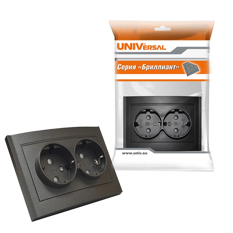 Розетка 2-м СП Бриллиант 16А IP20 с заземл. защ. шторки в сборе графит Universal 7947540-Gr
