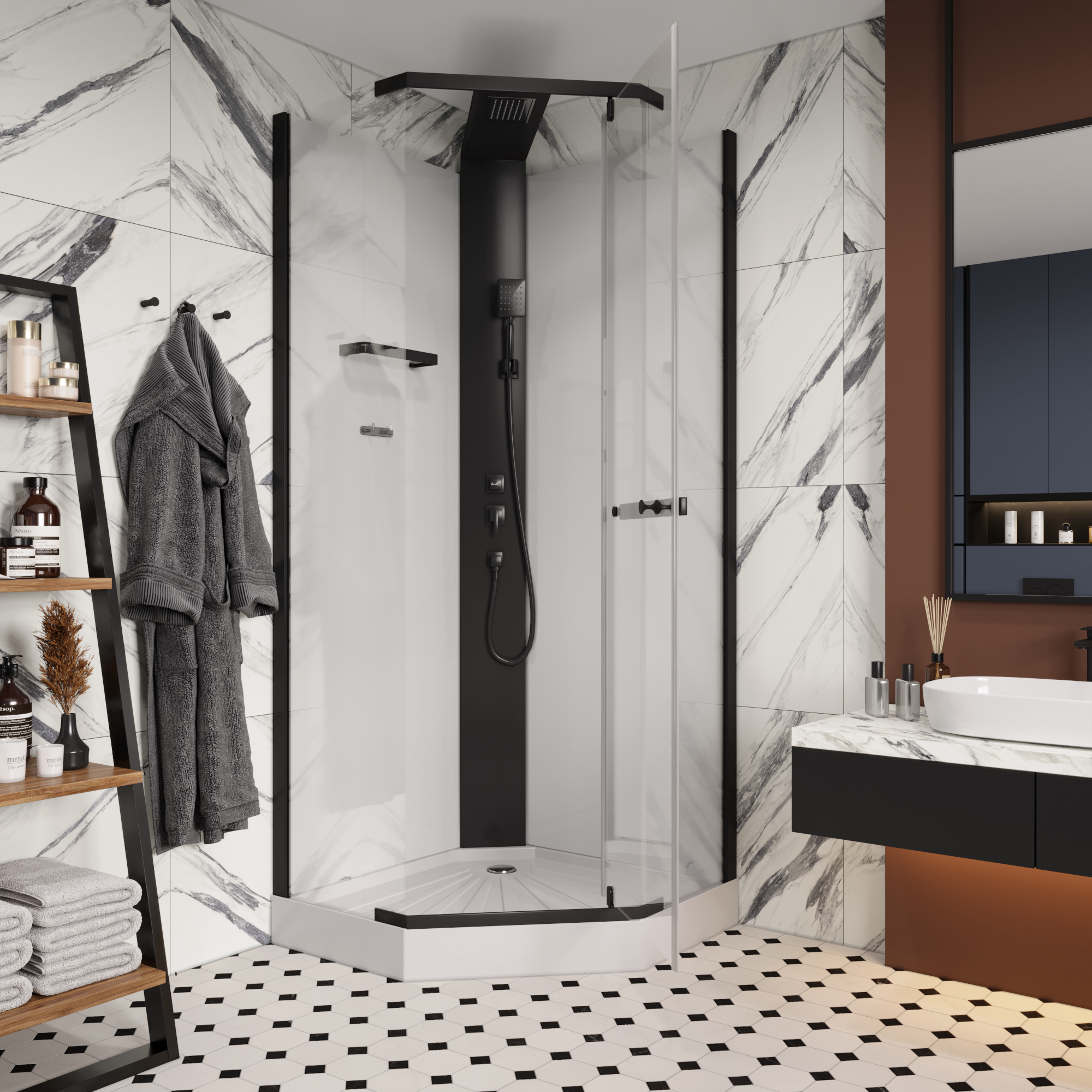 Кабина CHIKA901B душевая без крыши Ceruttispa (90x90x215-225)