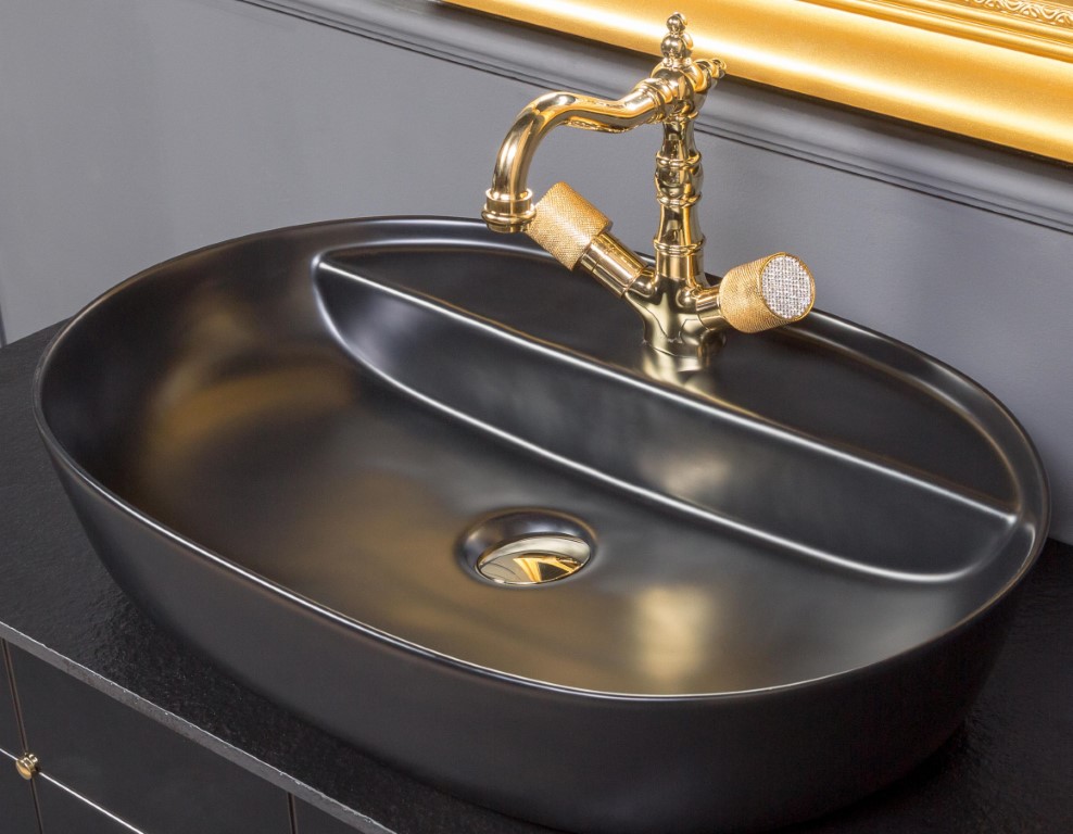 Раковина керамика овальная под смеситель Черная VALLESSI