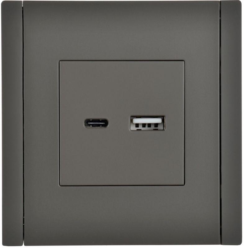 Розетка FORTE&PIANO USB A+C 18Вт FP351 сер. IEK FP-U22-018-K03