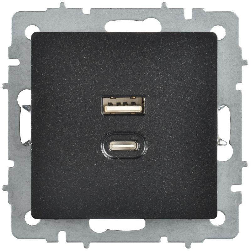 Розетка СП BRITE РЮ11-2-БрЧ USB A+C 45Вт высокоскор. заряд. черн. IEK BR-U22-045-K02