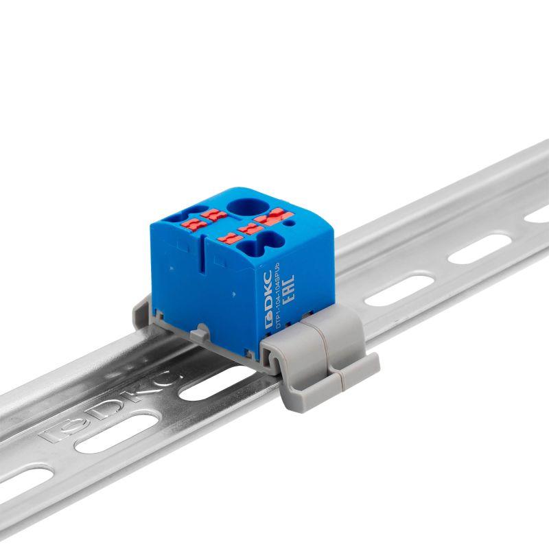 Блок распределительный зажим push-in 1 ввод 6кв.мм 4 точки подключения 25кв.мм син. DKC DTP1-104-104SPUB