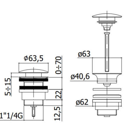 Универсальный донный клапан клик-клак 1 1/4" из латуни цвет золото медовое брашированное Paffoni ZSCA050HGSP Золото медовое брашированное