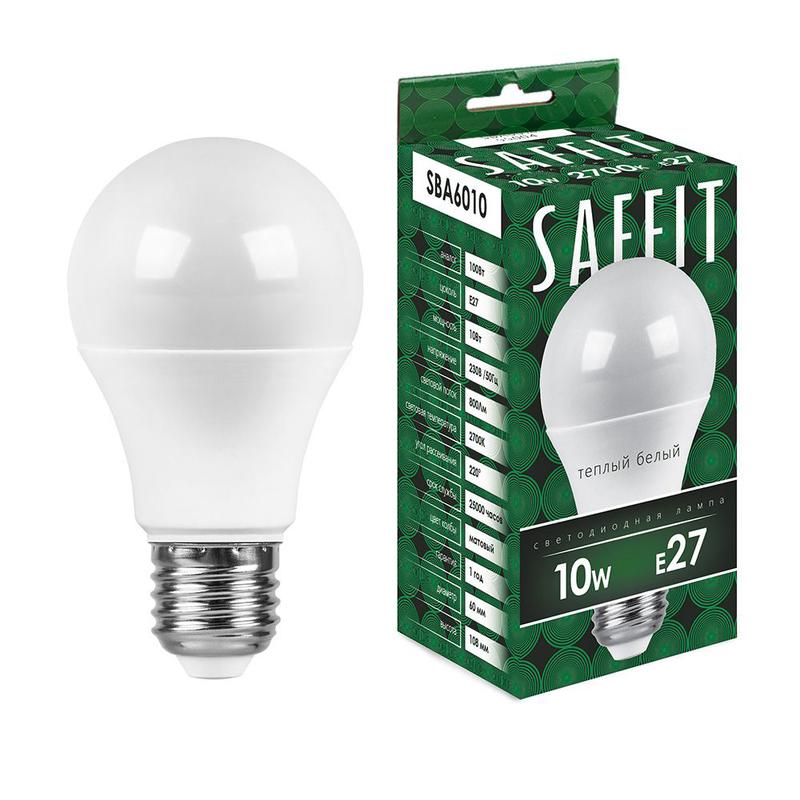 Лампа светодиодная 10Вт 230В E27 2700К A60 SBA6010 SAFFIT 55004