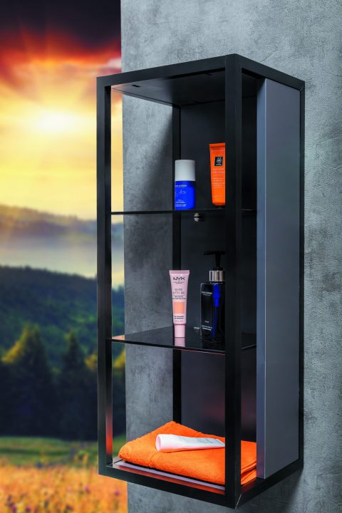 Пенал LOFT низкий антрацит, полки стекло