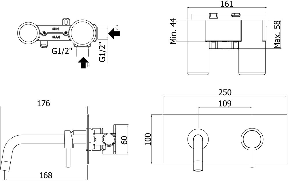 Смеситель для раковины Paffoni Light LIG101BO/M (с внутренней частью)