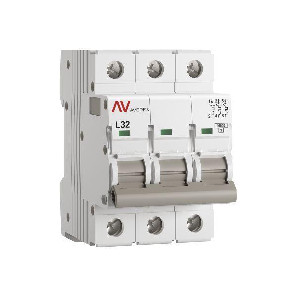 Выключатель автоматический модульный 3п L 32А 10кА AV-10 AVERES EKF mcb10-3-32L-av