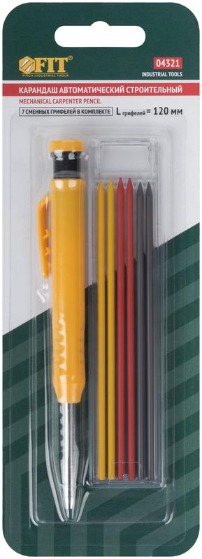Карандаш строительный автоматический 6 сменных грифелей FIT 04321