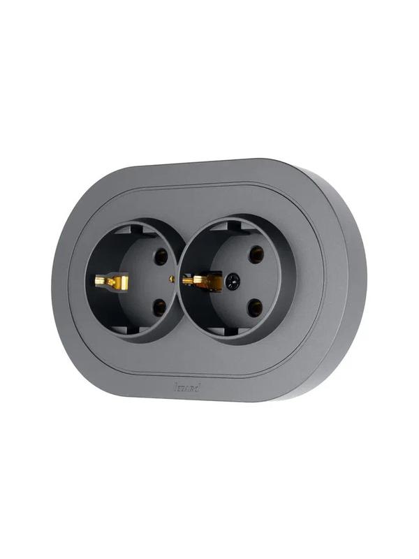 Розетка 2-м СП OSEN с заземл. ПБТ круглая механизм сер. матов. LEZARD 744-7400-127B