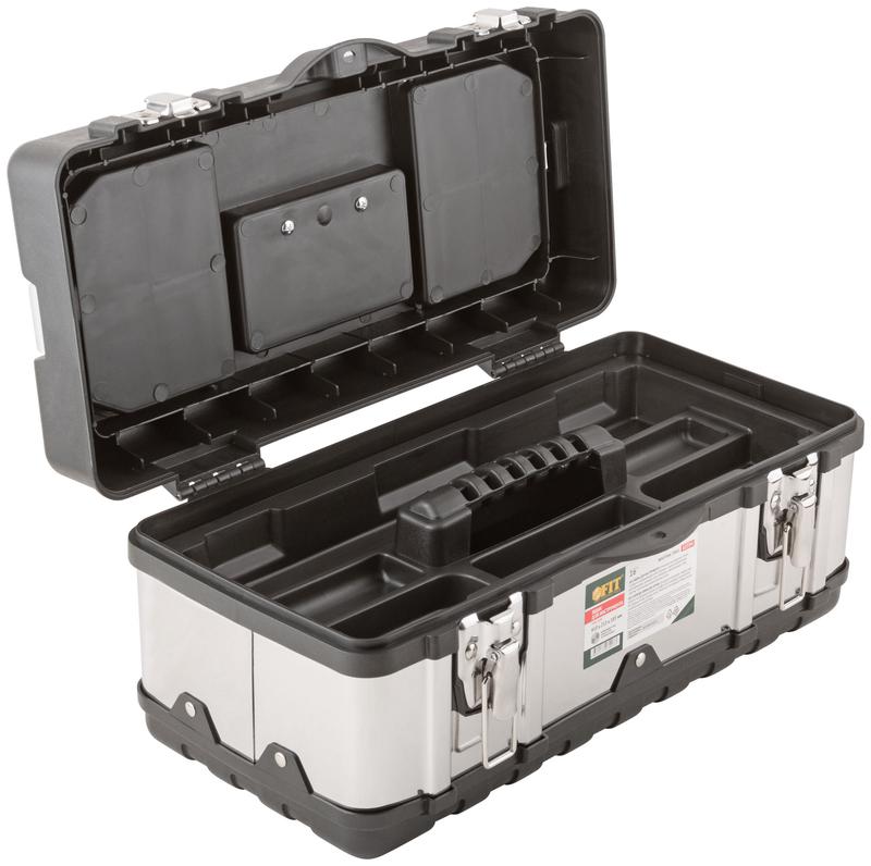 Ящик для инструмента пластиковый 16дюйм ( 410х215х185мм ) замки и стенки нерж. сталь FIT 65594