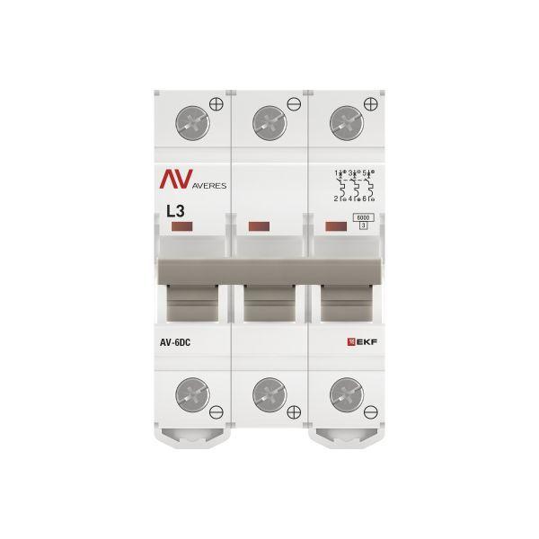 Выключатель автоматический модульный 3п L 3А 6кА AV-6 DC AVERES EKF mcb6-DC-3-03L-av