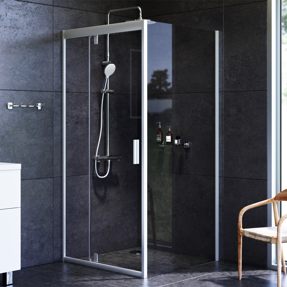 W90G-404-090MT Душевое ограждение Gem Sqare Pivot 90x90 стекло прозрачное, профиль матовый хром, без