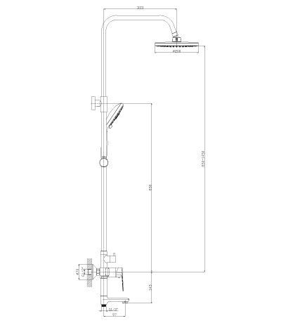 Смеситель для ванны и душа Rossinka S с регулируемой высотой штанги и лейкой Тропический дождь (S35-46)