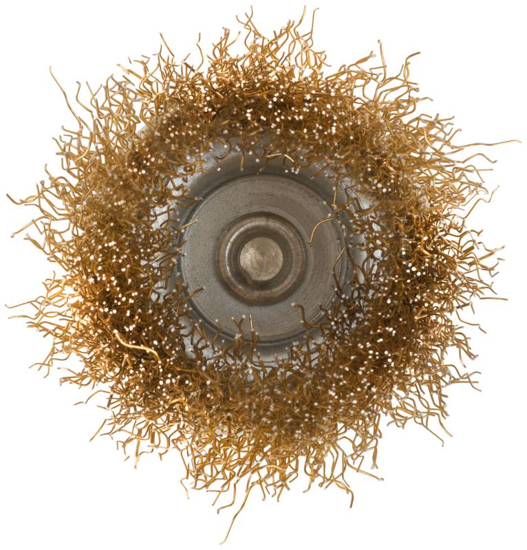 Корщетка тип "чашка" со штифтом стальная латунированная волнистая проволока 50мм MOS 38486М