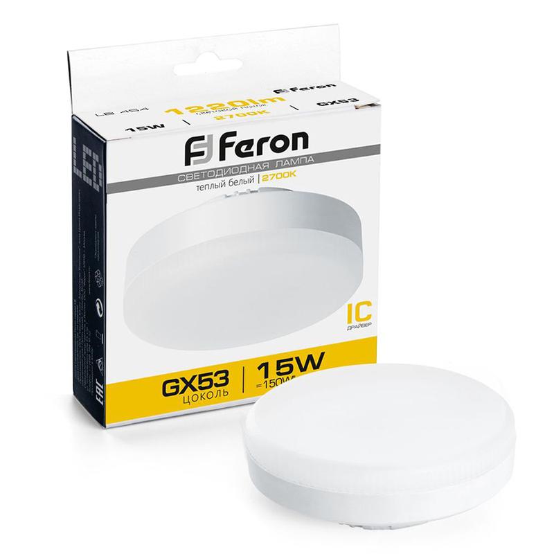 Лампа светодиодная 15Вт 230В GX53 2700К LB-454 FERON 25834