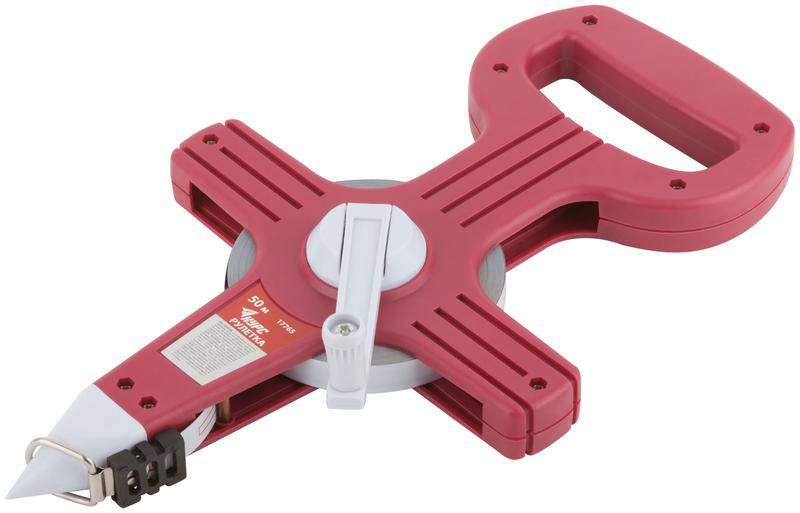 Рулетка геодезическая 50м стальная лента открытый пластик. корпус красн. КУРС 17765