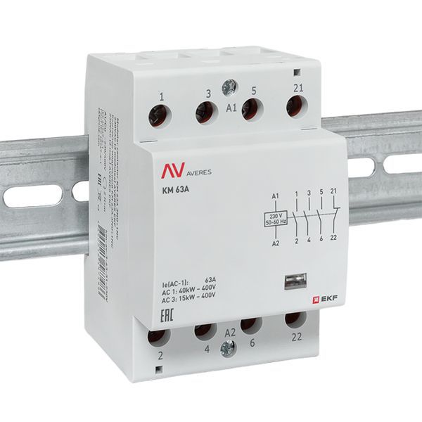 Контактор модульный КМ 63А 3NO+1NC 230В AC (3 мод.) AVERES EKF km-av-3-63-31-230V
