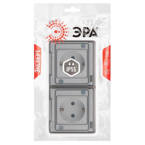 Розетка Эксперт 11-2524-01 2х2P+E гориз. IP55 шторки 16А-250В СУ бел. Эра Б0063254