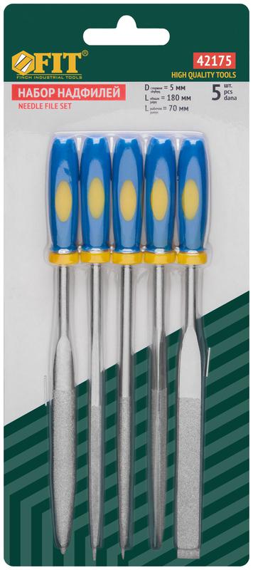 Надфиль алмазный мягкая ручка 5х180/60мм 5шт FIT 42175