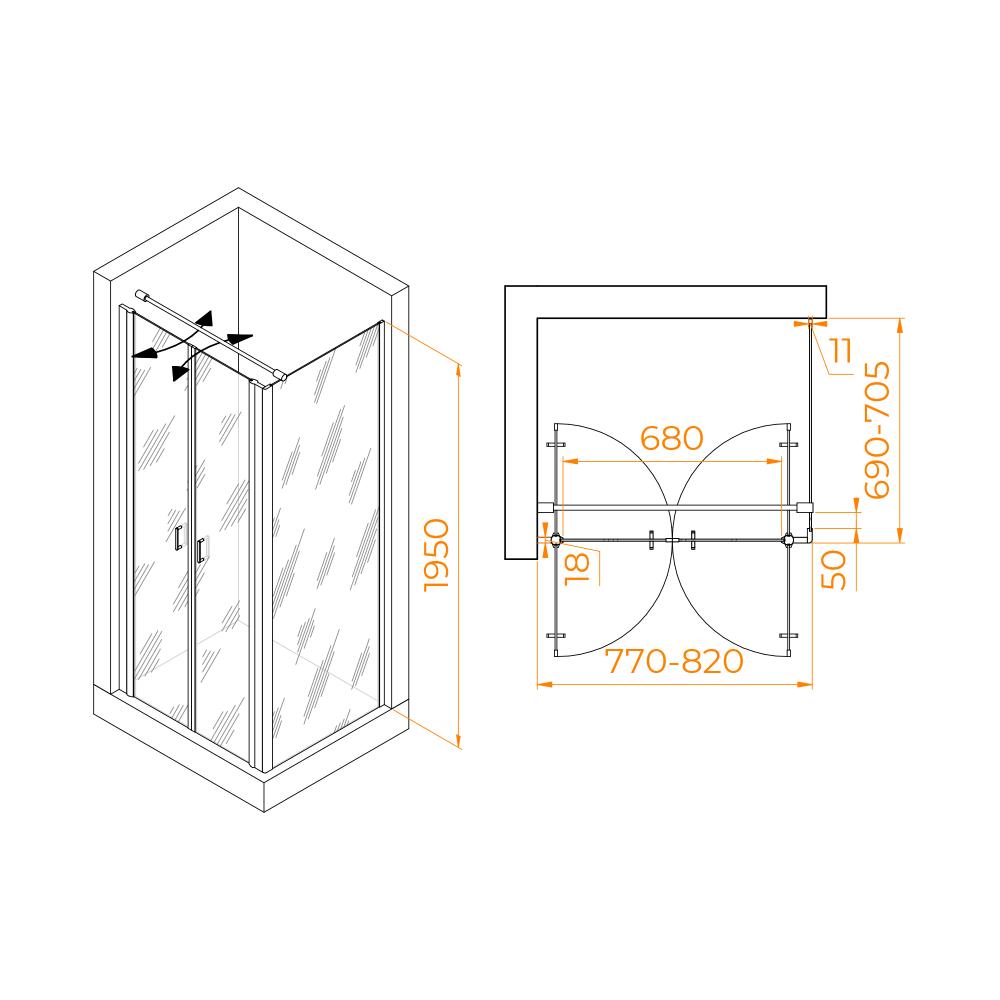 Душевой уголок RGW PA-144B (PA-104B+Z-050-2B+O-104B), 060814487-014