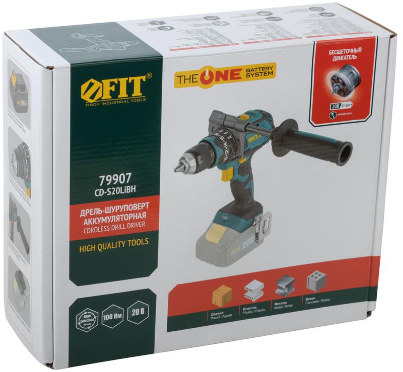 Дрель-шуруповерт аккумуляторная бесщеточная 20В 2000об/мин 100Нм FIT 79907