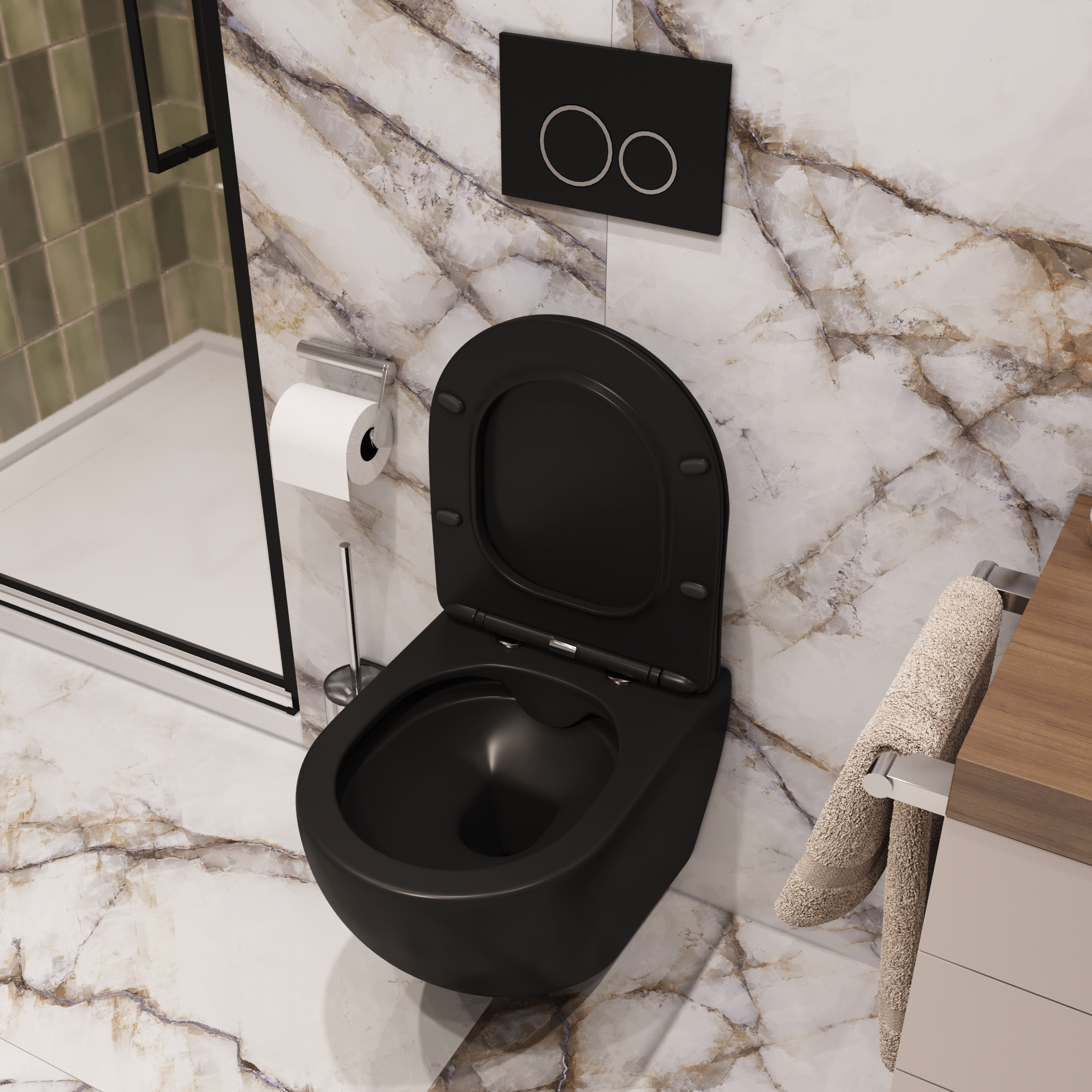 Унитаз SELLA Aria MB подвесной безободковый черный матовый, ТЕРМООБЖИГ (не плёнка), CT9160 Ceruttispa (490х360х325)