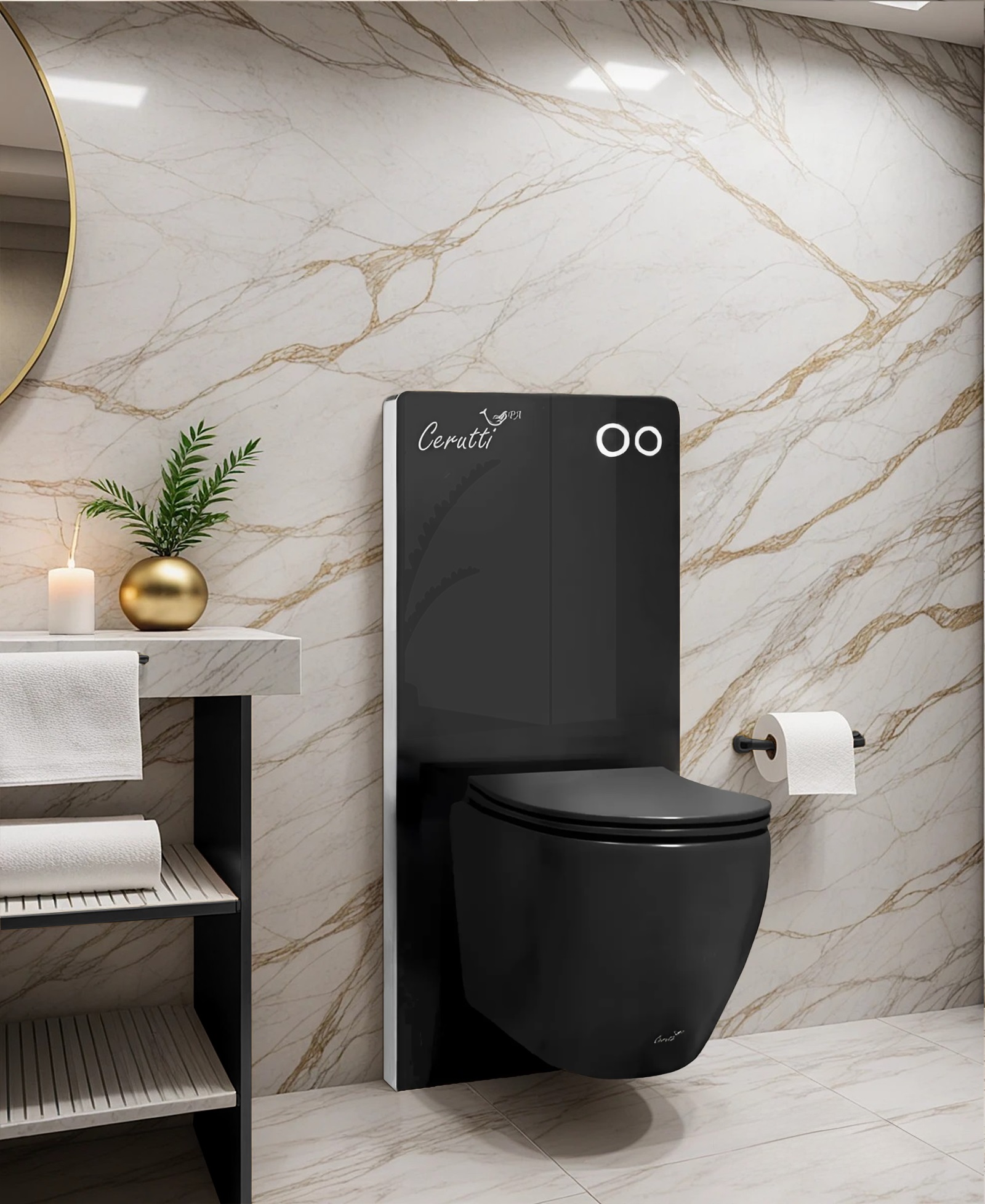 Модуль - инсталляция G111B из черного стекла Ceruttispa, приставная, для подвесных унитазов