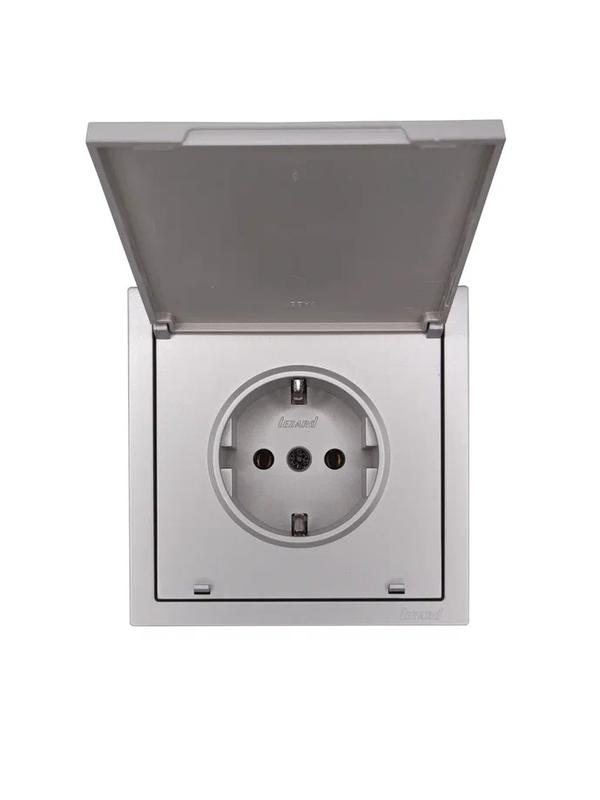 Розетка 1-мест. с/з с крышкой ПБТ СП ZIMA IP20 16А безвинт. зажим сер. матов. LEZARD 704-7488-123BQC