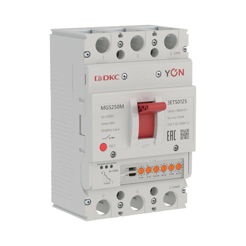 Выключатель автоматический в литом корпусе MGS250M 3P 50-125А 25кА с электронным расцепителем ETS YON MGS250M-3ETS0125
