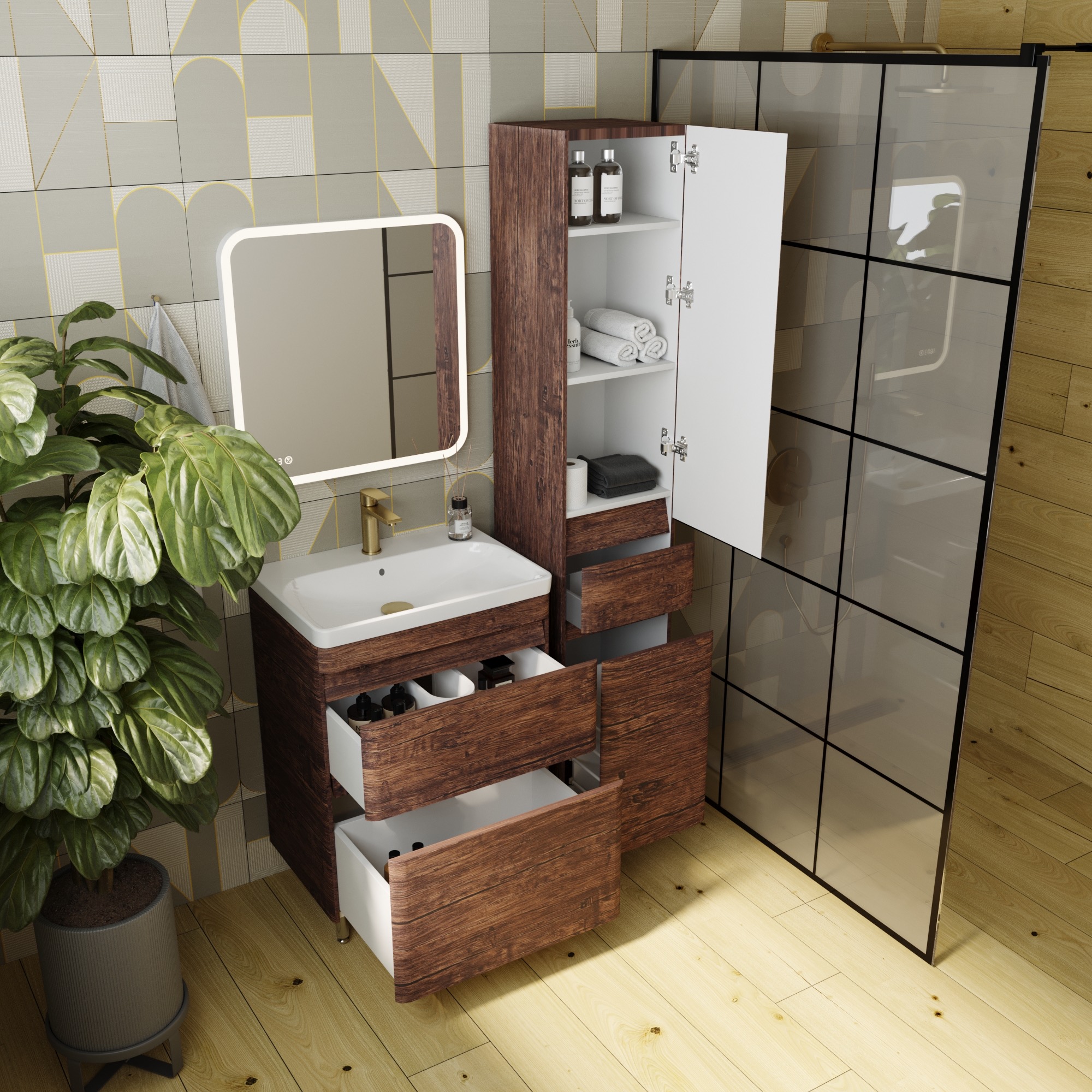 Тумба напольная "Атлантика 60", Люкс старое дерево, PLUS