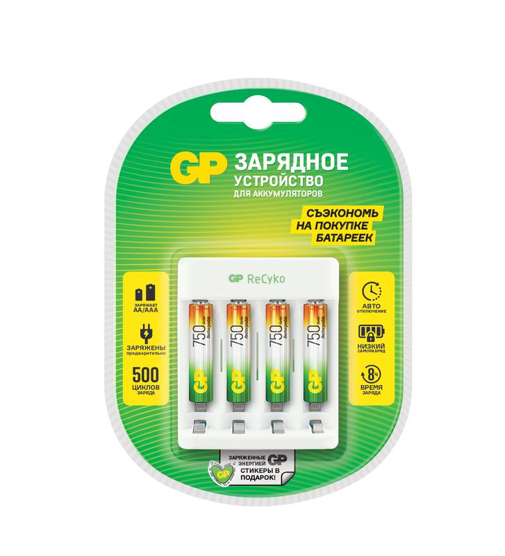Устройство зарядное Е411 с 4 аккумуляторами AAA/HR03 750мА.ч (блистер) GP 374