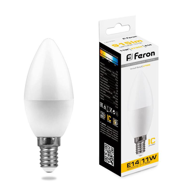 Лампа светодиодная 11Вт 230В E14 2700К С37 LB-770 FERON 25941