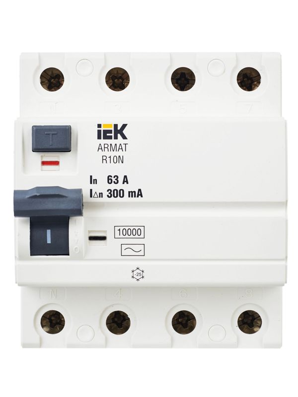 Выключатель дифференциального тока (УЗО) 4п 63А 300мА тип AC ВДТ R10N ARMAT IEK AR-R10N-4-063C300