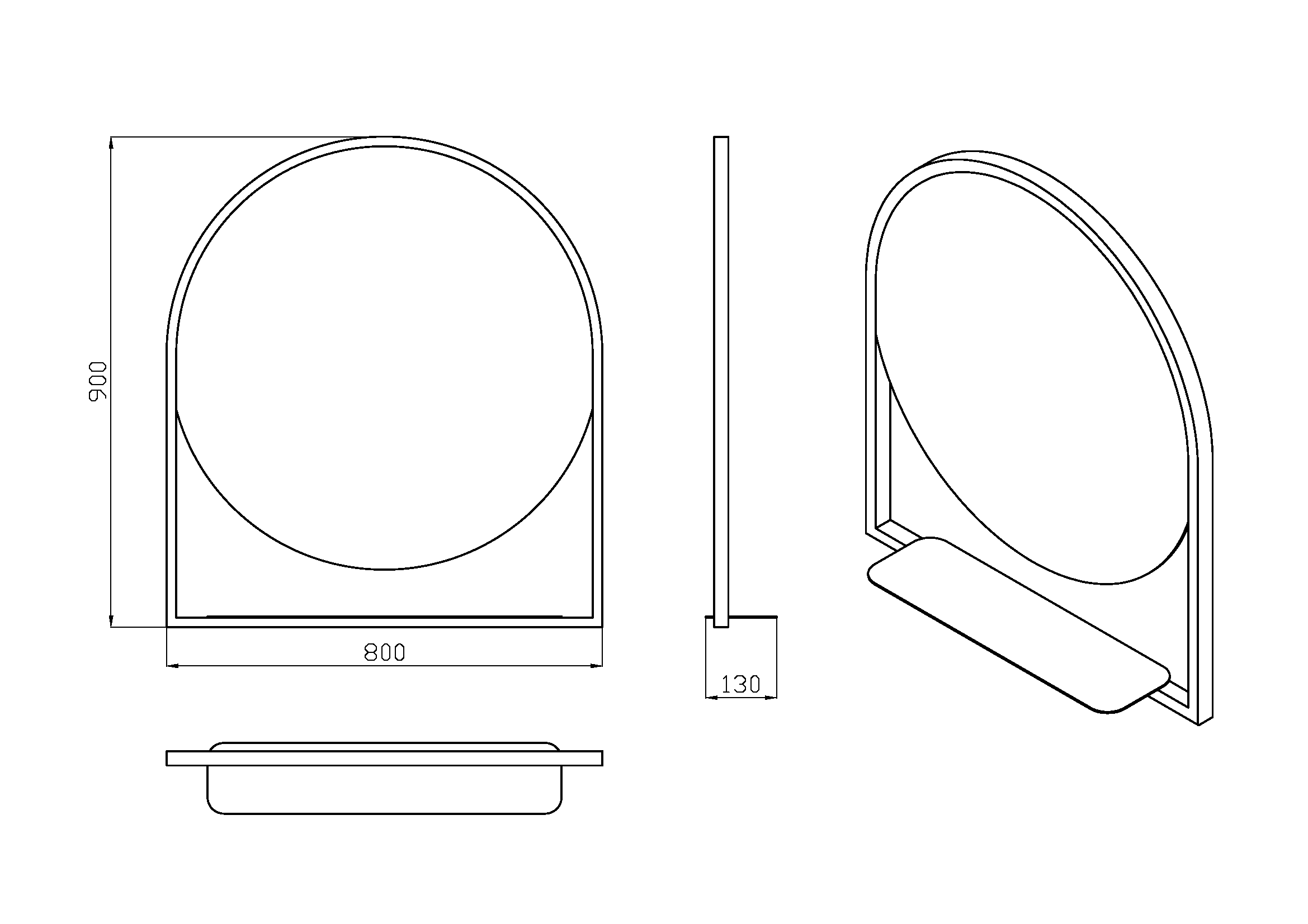 Зеркало Vallessi круглое с полочкой антрацит 80*90